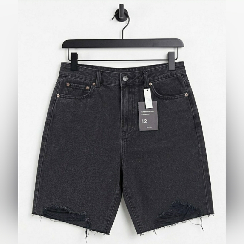 Retro Shorts Black Denim Distressed Mom High Rise Skater Grunge New Size 12